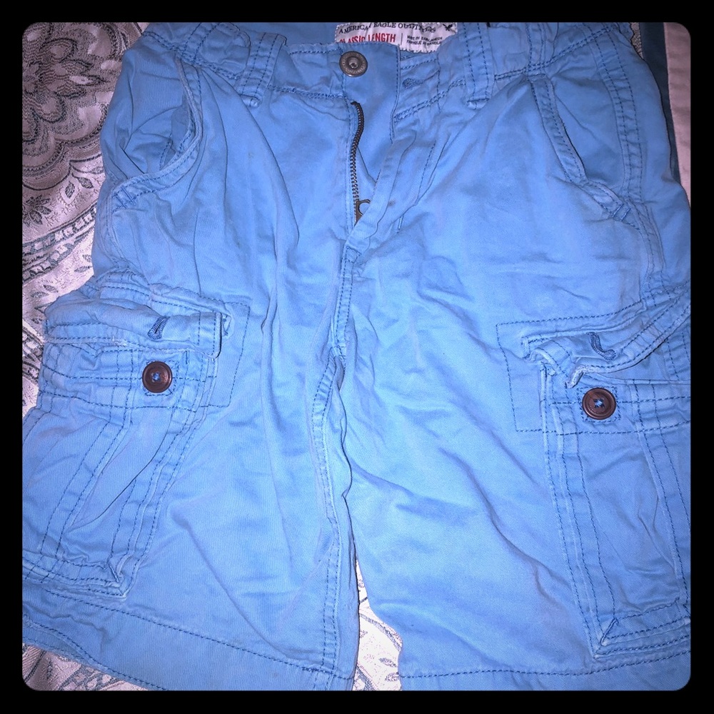Guys American Eagle blue cargo shorts.